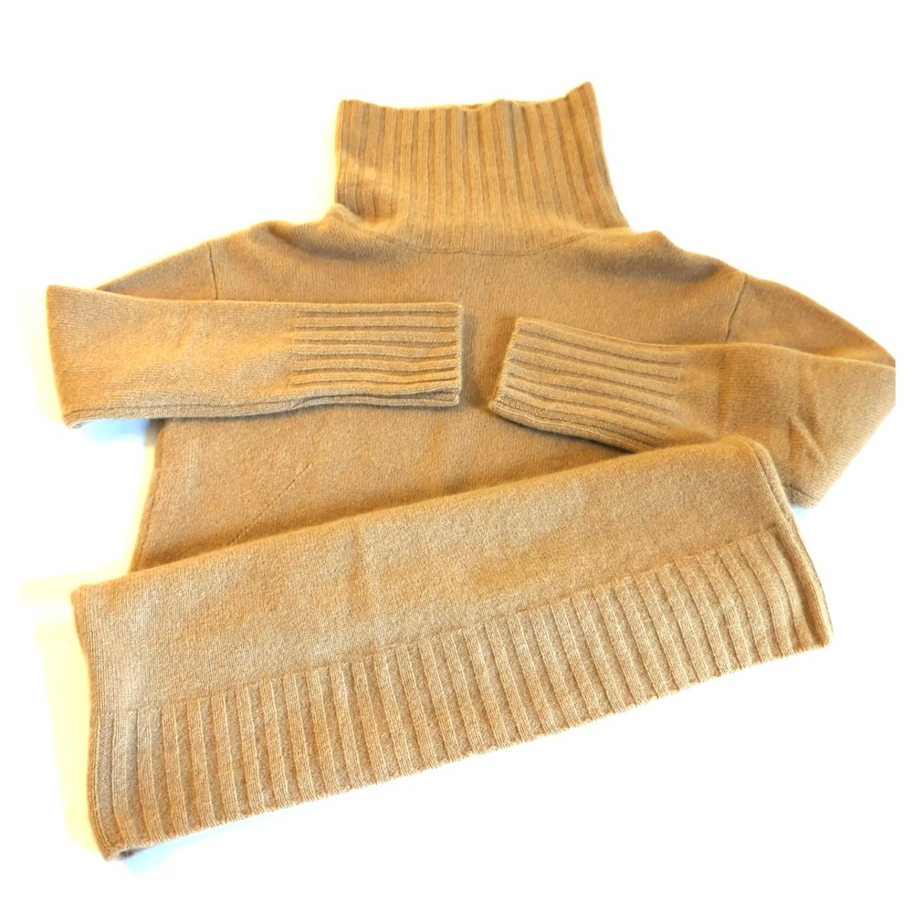 The Cashmere Project 100% Cashmere Sweater Women S Thick Ribbed Turtleneck Tan